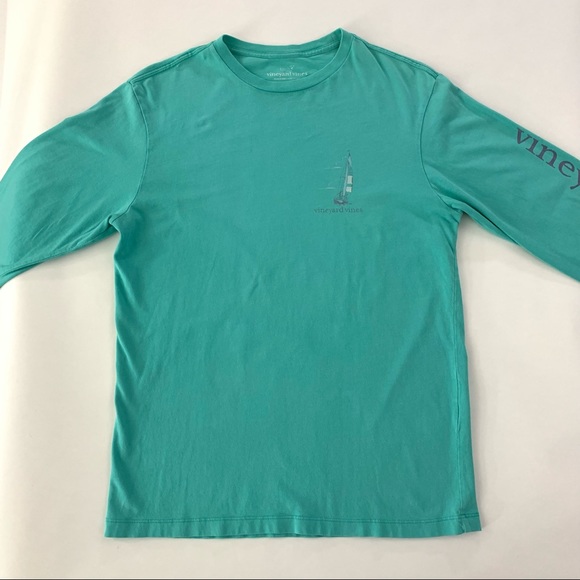 Vineyard Vines Long Sleeve Tee teal w/ Nautical Sailing motif - Picture 5 of 7